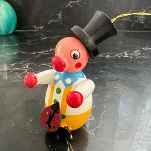 Clown vintage hand-painted wooden clown ornament